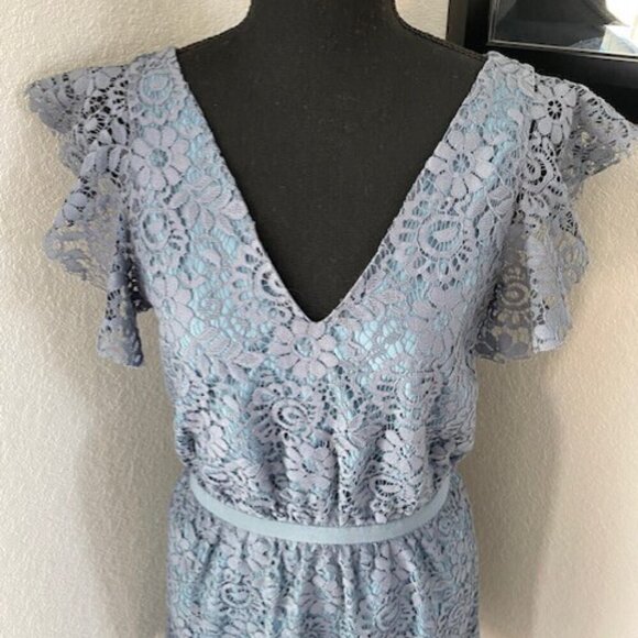 MADEWELL Dusty Blue Lace Flutter Sleeve Dress Sz 2 - Picture 9 of 14